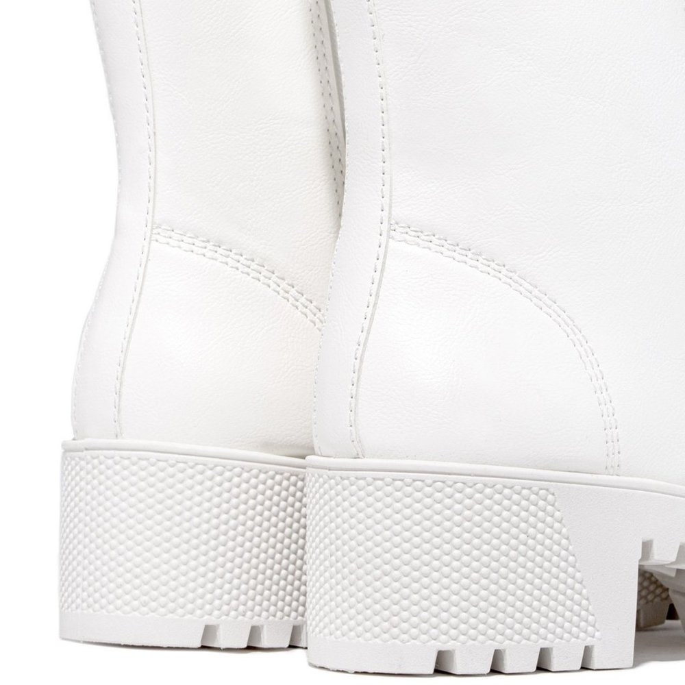 NEW🔥 White Round Toe Lace-Up Combat Boots Lug Sole Platform Block Heel w/Zipper - Picture 6 of 7